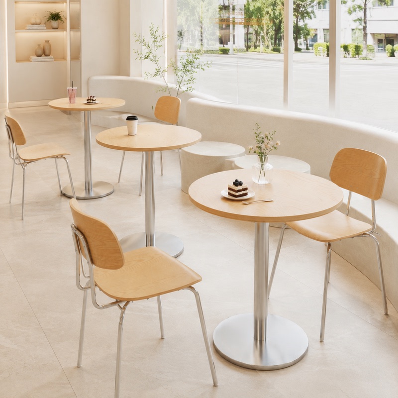 Milk Tea Shop Tables, Cafe Table and Chair Sets, Nordic Style Natural Wood, Cream Style Dessert Shop, Simple Restaurant, Snack and Dessert Shop