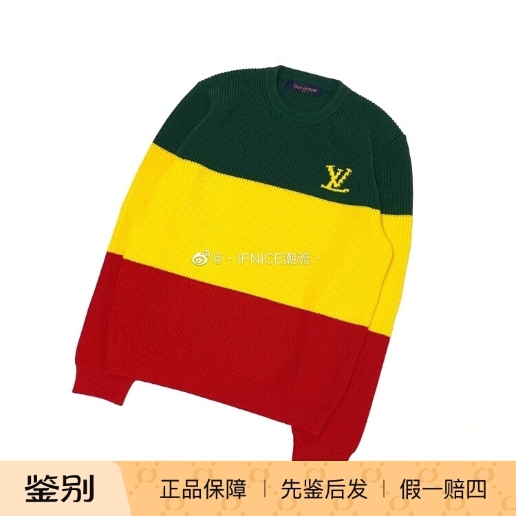 Louis Vuitton Lv 21Ss Striped Three-Color Patchwork Logo Sweater Knitwear Louis Vuitton Lv 21Ss Striped Three-Color Patchwork Logo Sweater Knitwear