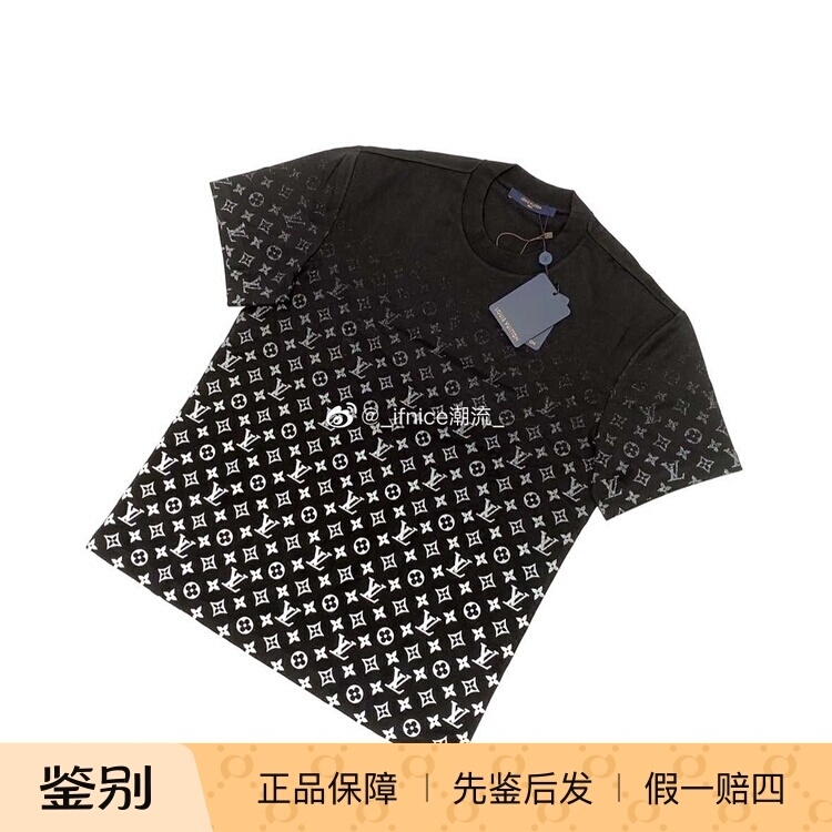 Louis Vuitton Lv 20Fw Black and White Gradient Lettering Full Logo Short-Sleeved Tee T-Shirt