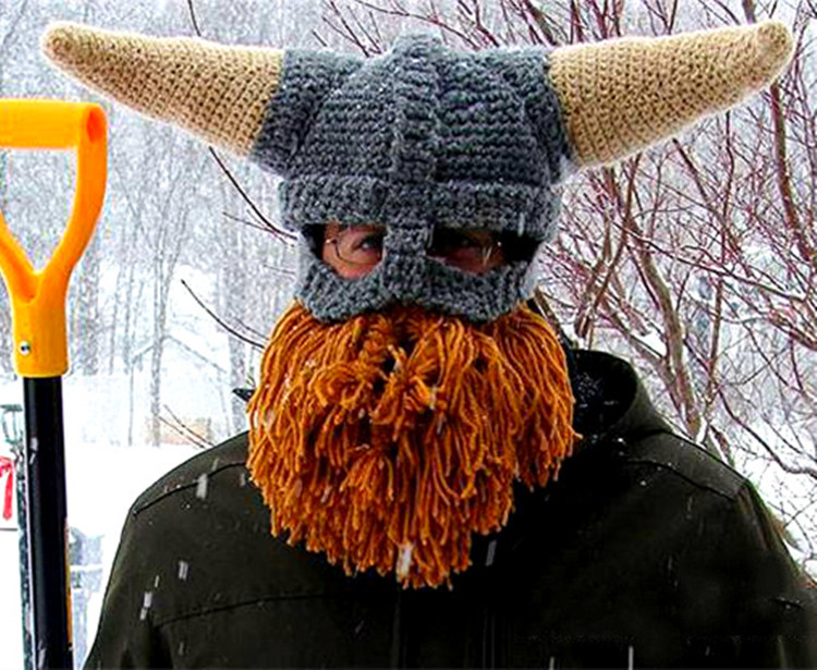 Handmade Woolen European and American Big Horn Viking Bearded Hat, Autumn and Winter Warm and Quirky Personality Hat, Perfect for Gifting