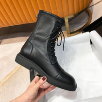 Martin boots womens British style 2022 autumn and winter new lace-up elastic boots all-match flat boots womens net red thin boots