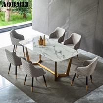 Northern Europe light luxury marble post modern minimal small household rectangular table 6 people home dining table combination