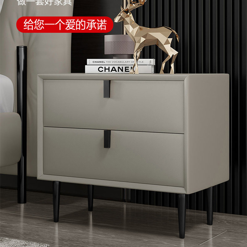 Italian minimalist solid wood bedside table leather art light luxury simple storage bedside cabinet modern bedroom storage Nordic cabinet