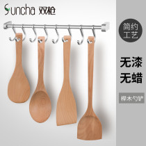 Double-gun cooking shovel non-stick pan special shovel non-lacquered wooden shovel set Beech cooking shovel soup spoon rice spoon spatula