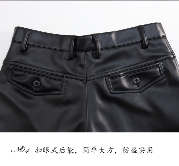 Kích thước lớn rộng thêm dày quần da trung niên nam ấm áp cha cộng với quần cotton da lạnh gió xe máy mùa đông - Quần da quần da phong cách nam giới