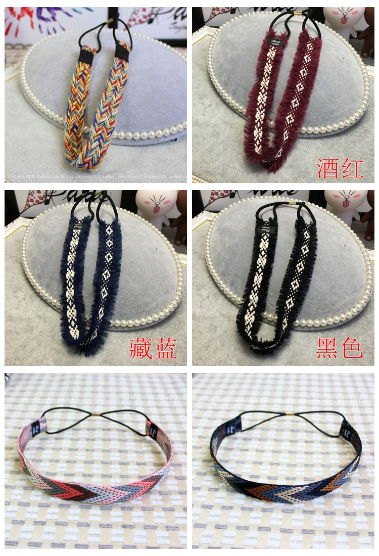 Hàn quốc retro nhập khẩu mũ totem thêu gió quốc gia headband đinh tán chuỗi Châu Âu và Hoa Kỳ tóc đàn hồi ban nhạc tóc dây