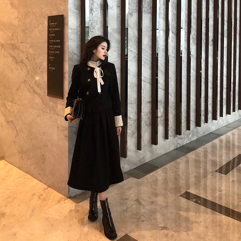 Plus Fattening Code Women's Clothing Autumn Winter Clothing Trendy Cardiator Jacket Fat Mm slim Hide Meat Polenta RED TWO-PIECE STYLE SUIT