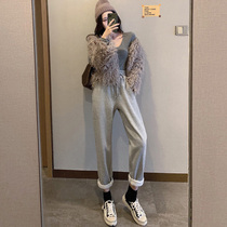 2020 winter size New New slim set slim top loose wide leg pants fat mm two-piece set