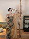 Slightly fat mm Yujie retro national style Chinese style one-shoulder tube top floral dress female summer temperament bag hip long skirt