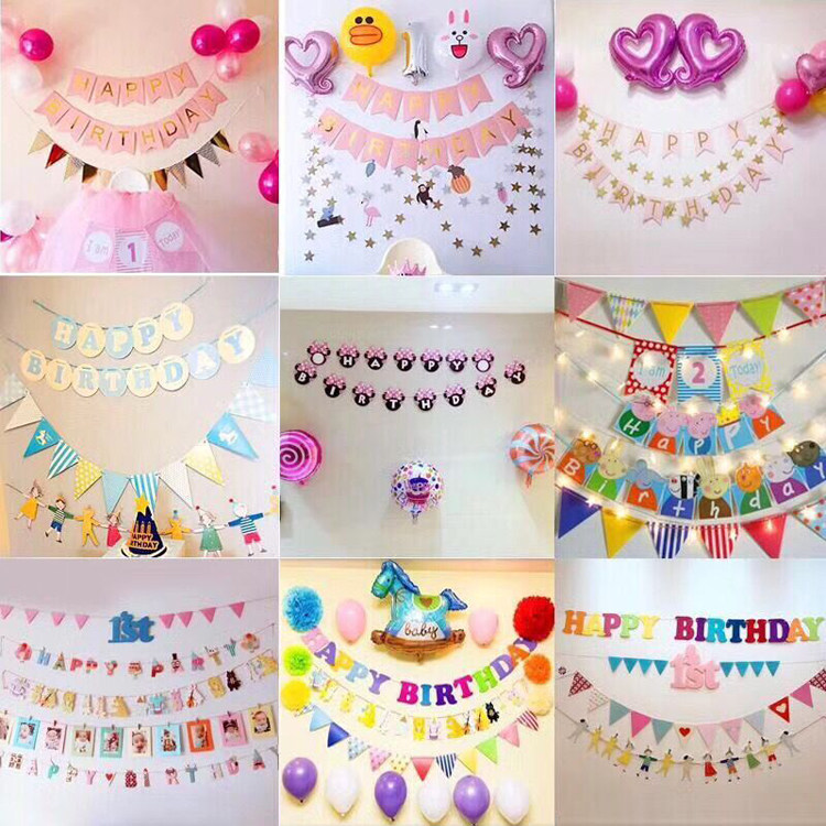 New bunting birthday party pull strip pull flag Liuyi Kindergarten store decoration string flag wedding pull flower - Taobao