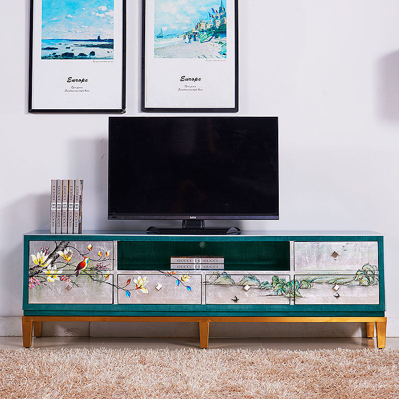 American furniture solid wood floor cabinet home painted low cabinet new Chinese living room coffee table TV cabinet combination small apartment