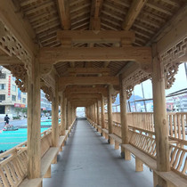  Chinese ancient architecture Temple corridor Gazebo Aisle lintel door head upside down hanging falling beauty leaning flower window wooden grille