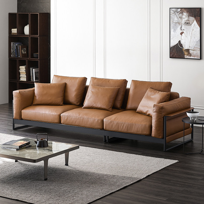 Inesting Genuine Leather Sofa Composition Head Layer Bull Leather Minima Modern Nordic Living Room Small Family minimalist trio