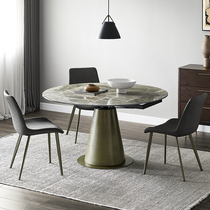 Italian rock plate retractable dining table and chair combination light luxury marble modern simple minimalist small apartment round dining table