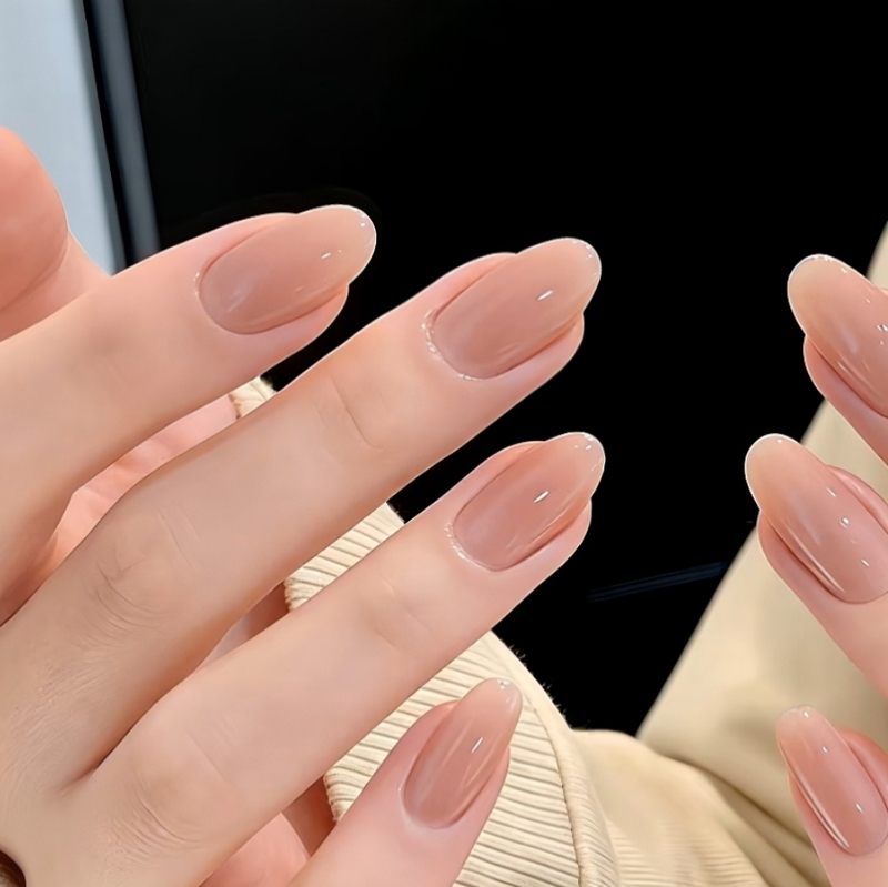 Purely Handmade, Short, Wearable Nails in Oolong Milk Tea Nude Color, Finished Nail Patches with a High-End, Natural Look, Fake Nails