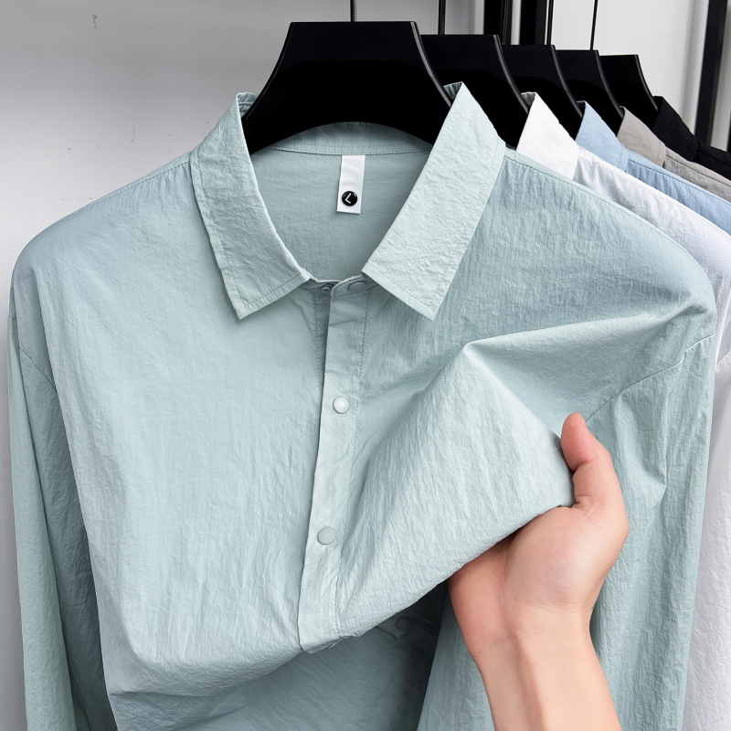 Ice Silk Cool-Feeling Men's Long-Sleeved Shirt Sun Protection Clothing Summer Thin Lapel Breathable Quick-Drying Outdoor Sports Sun Protection Clothing