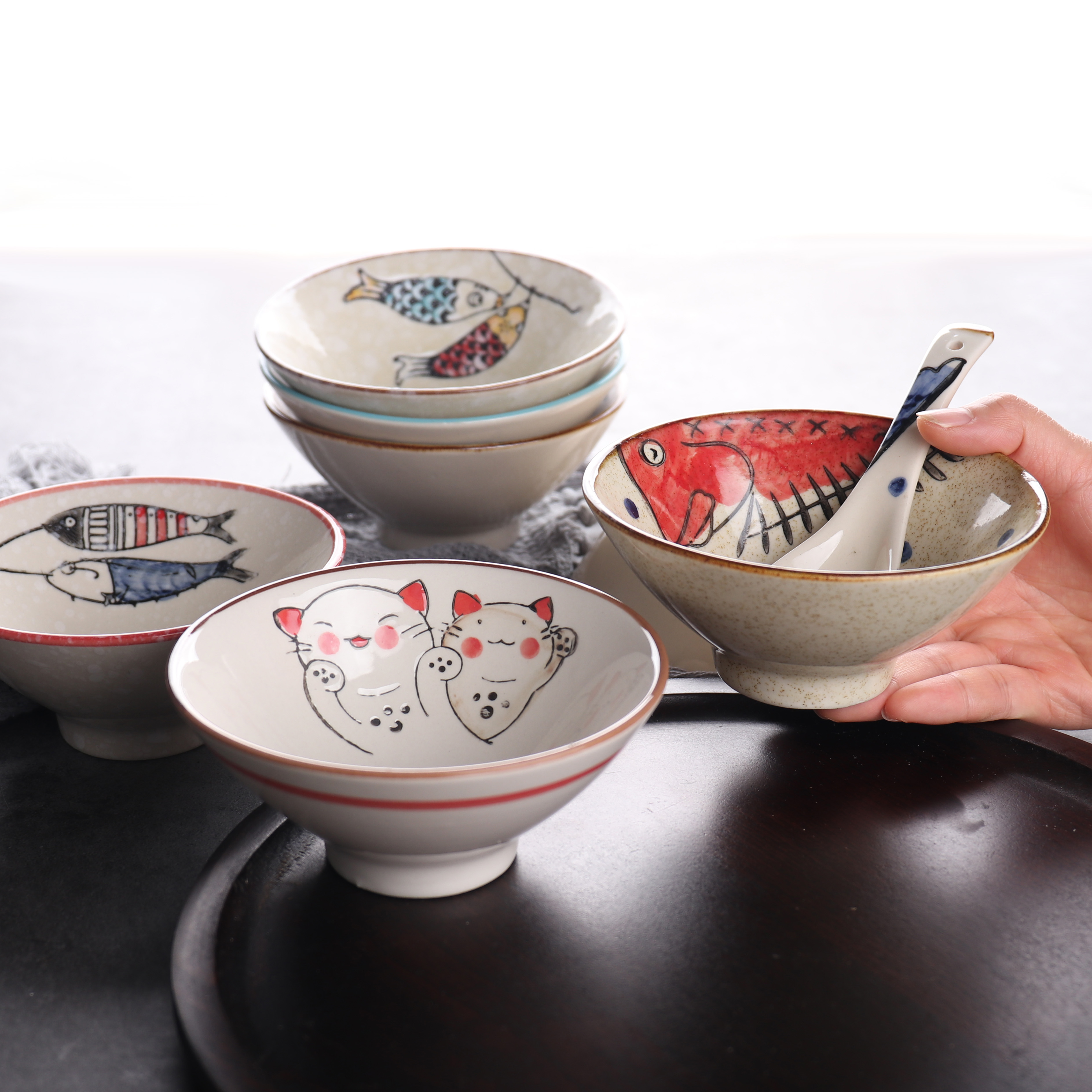 Antarctic treasure tableware under the glaze color hand - made 5 inches tall foot hat to Japanese household rice bowls little soup bowl dessert bowl
