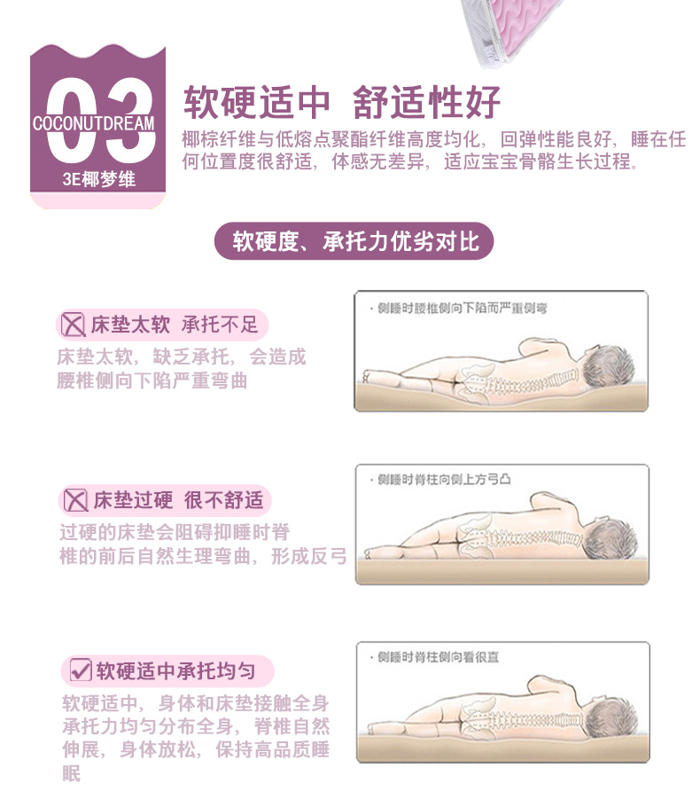 Nệm cho trẻ em Kimberly rửa thở góc độ môi trường 3D mousse 3e Zongdian dừa tự nhiên giấc mơ dừa chiều 1,2m - Nệm nệm gấp 1m6