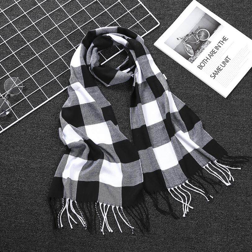 Men's scarf plaid black and white plaid student youth junior high school high school teenager scarf winter warm ladies scarf