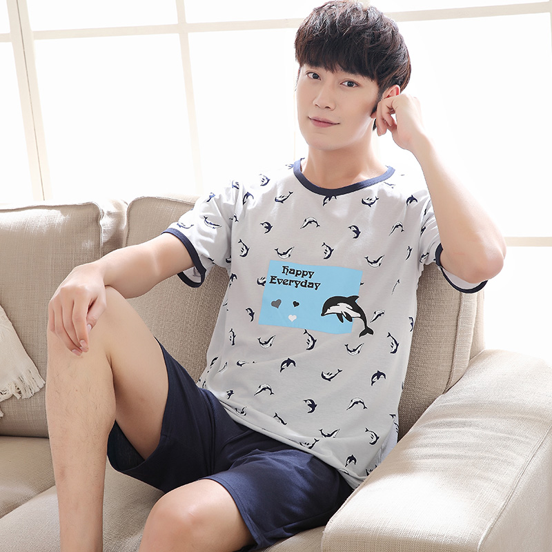 Summer mens bông trẻ mỏng pajama ngắn tay áo quần short thiết lập kích thước lớn mùa hè nhà mens váy trẻ quần áo.