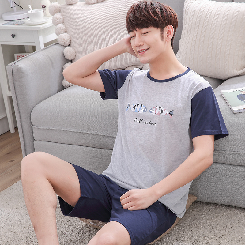 Summer mens bông trẻ mỏng pajama ngắn tay áo quần short thiết lập kích thước lớn mùa hè nhà mens váy trẻ quần áo.