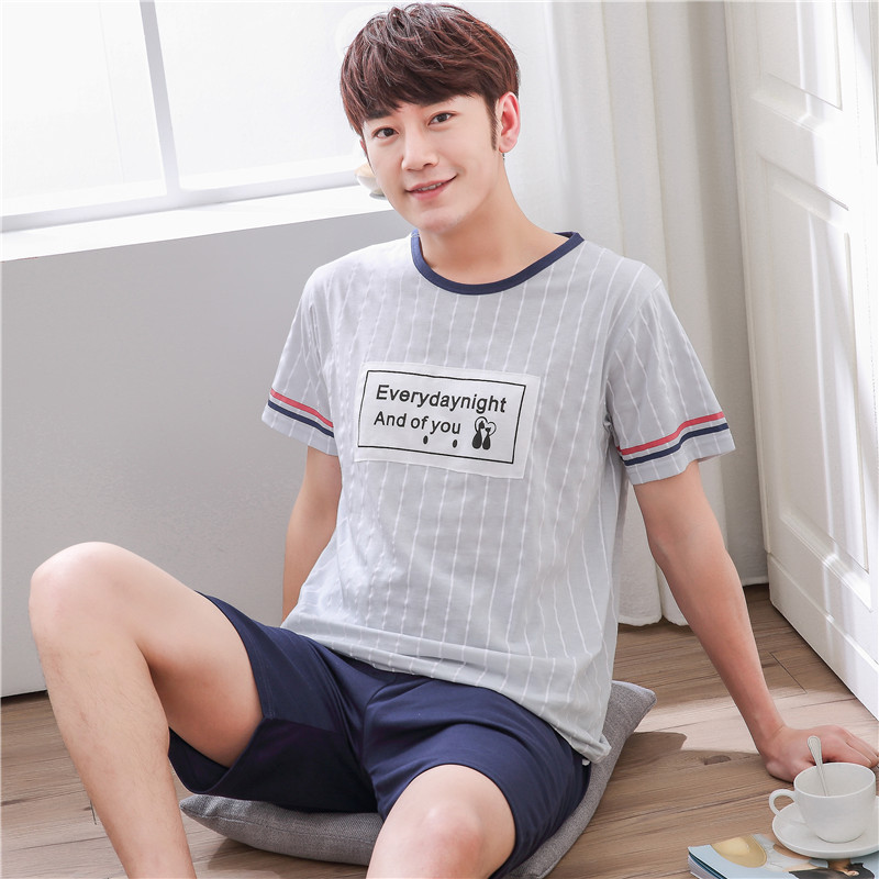 Summer mens bông trẻ mỏng pajama ngắn tay áo quần short thiết lập kích thước lớn mùa hè nhà mens váy trẻ quần áo.