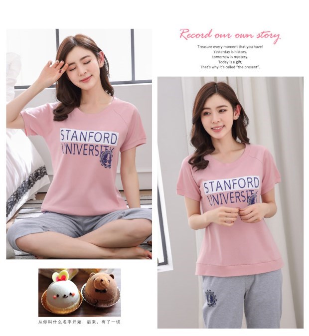 Bộ đồ ngủ nữ mùa hè tay ngắn cắt cúp cotton phần mỏng phiên bản Hàn Quốc của bộ phim hoạt hình dễ thương phục vụ nhà cotton phù hợp với phụ nữ thời trang trung niên