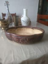  Republic of China yellow glaze flower pot ceramic hanging yellow glaze flower pot old-fashioned flower pot antique flower pot old object collection