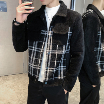 Rich bird woolen coat mens short autumn and winter thickened British style Korean casual jacket Joker lattice coat