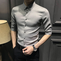 Rich bird business short-sleeved shirt mens trend casual Korean summer hot-free mens mid-sleeve five-point sleeve thin shirt