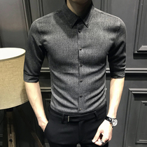 Rich bird short-sleeved shirt mens casual five-point sleeve shirt Korean version of mens slim half-sleeved trend summer top handsome