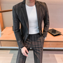 Rich bird striped suit mens suit Korean slim handsome gentleman casual suit two-piece formal coat tide