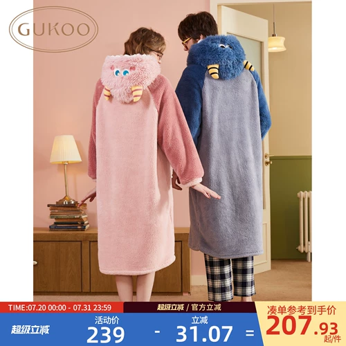 Зимняя пижама для влюбленных, коралловый бархатный милый зимний банный халат