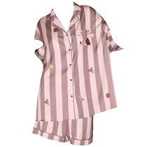 Gukoo Nutshell Pajamas Women Summer Party Puppy Print New Striped Cute Womens Home Clothes Set B