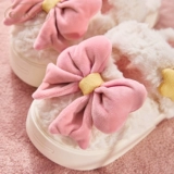 Тапочки, зимняя флисовая нескользящая обувь с бантиком на платформе