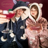Gukoo/果壳 Зимняя пижама для влюбленных, бархатный милый утепленный коралловый банный халат
