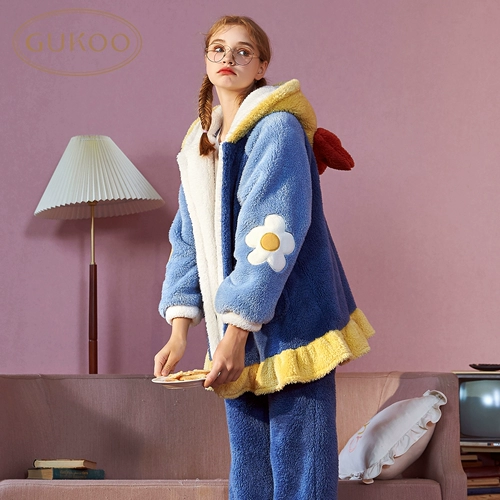 Зимняя коралловая бархатная удерживающая тепло пижама для принцессы, толстовка с капюшоном, увеличенная толщина