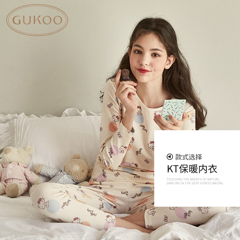 Gukoo vỏ hoa quả nhiệt đồ lót bộ womens bộ phim hoạt hình dễ thương mùa thu / mùa đông đáy xuống bộ bộ đồ lót đáy.