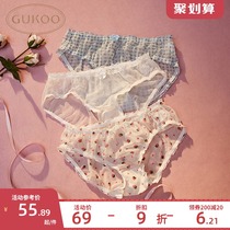 Gukoo fruit shell underwear 3-pack mesh sexy womens underwear Japanese girl underwear female cotton crotch low waist