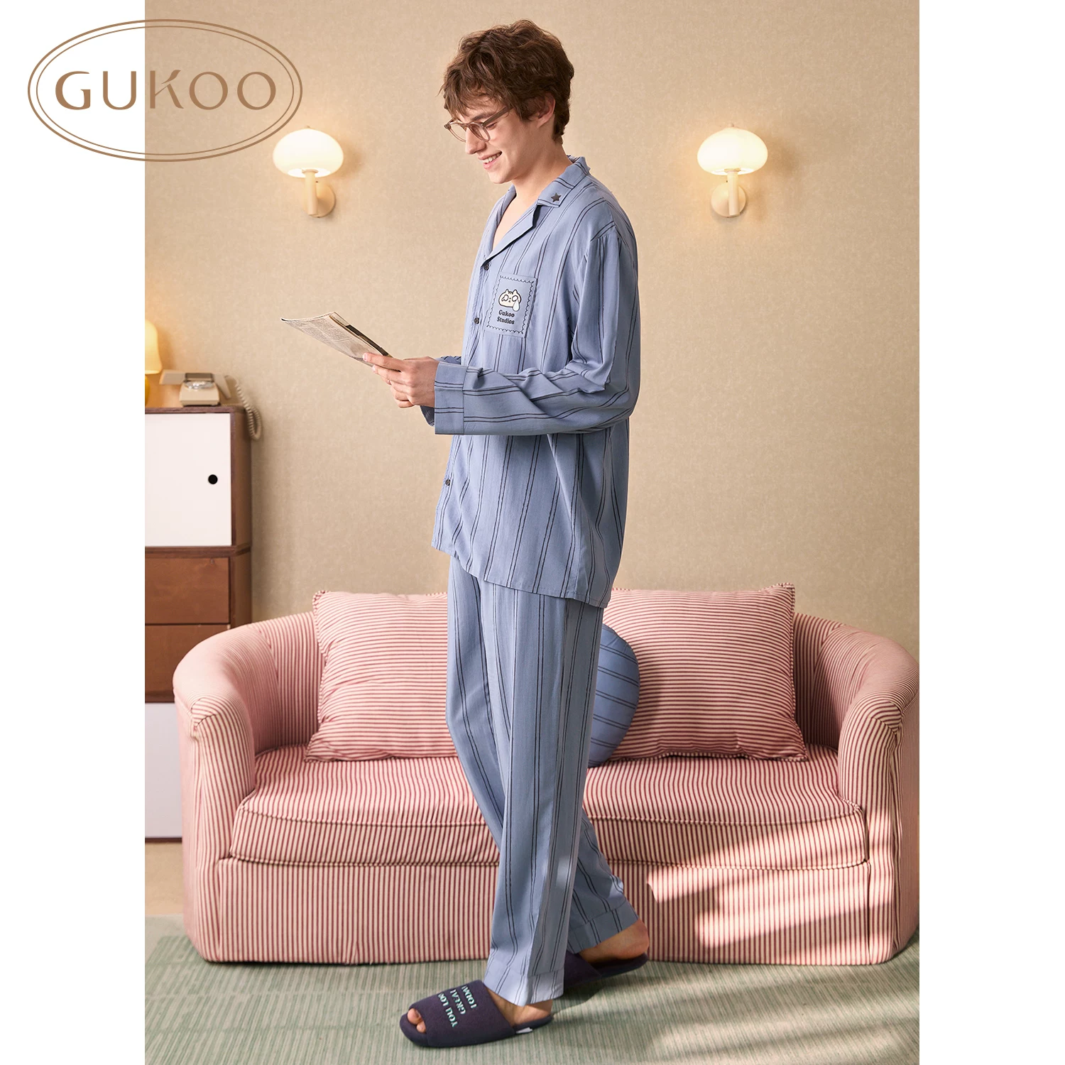 Пижама Gukoo/ осень, комплект, простой и элегантный дизайн