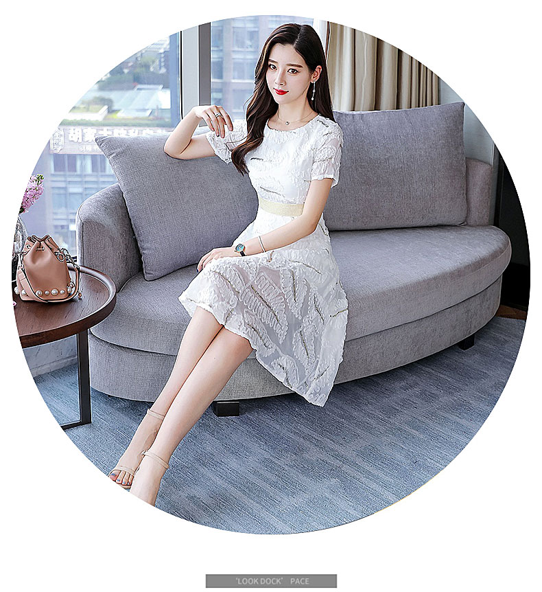 Thời trang tiếp theo, trang phục thường ngày của phụ nữ vào tháng 8 và tháng 8 Váy A-line cổ tròn mới voan ngắn tay màu rắn - A-Line Váy thời trang nữ