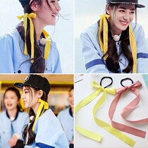 Pink red ribbon streamer headband Winter vintage hairband Womens props monochrome universal hair rope silk color