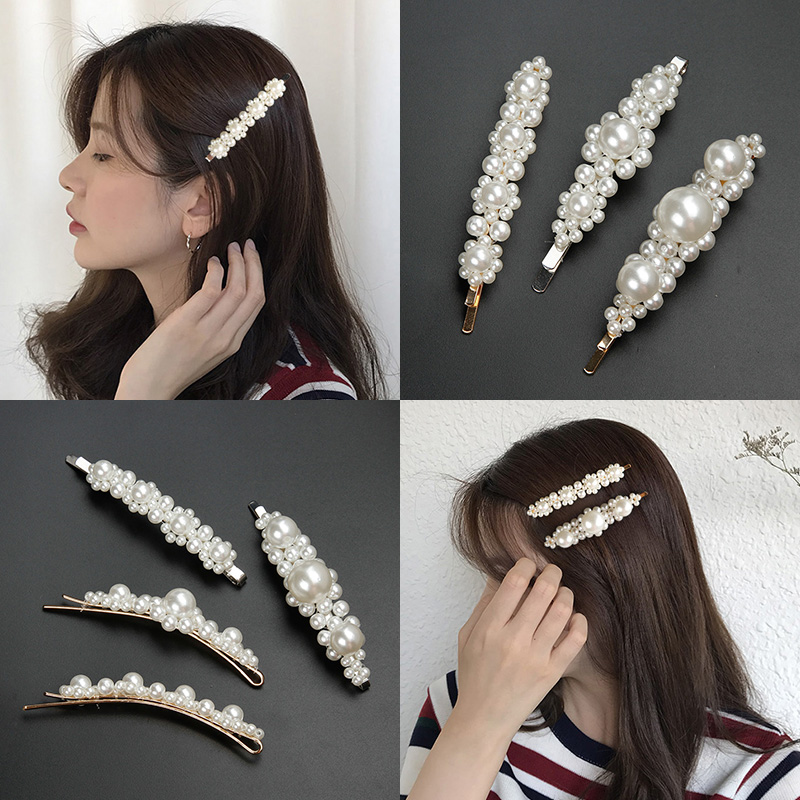 Creation Camp 2019 Ouyang Nana the same hair clip mesh red pearl with a pinch of sweet and beautiful temperament 100 lap clip hairpin
