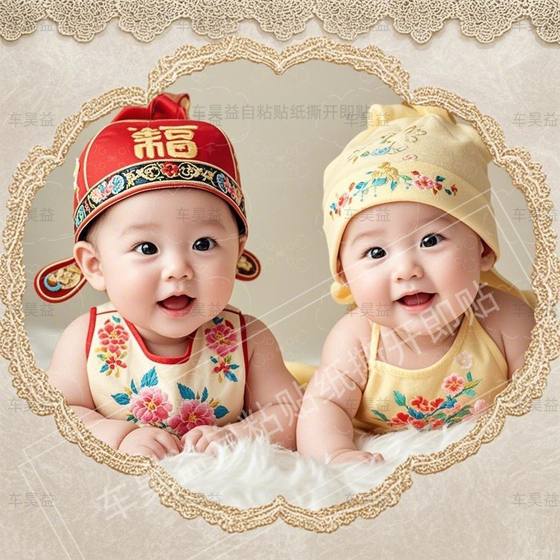 双胞胎宝宝海报墙壁贴画龙凤胎宝宝早生贵子婚房卧室装饰自粘贴纸