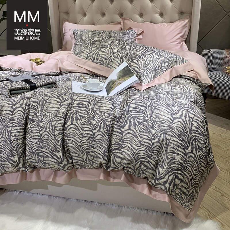 MEIMIU full cotton pure cotton four pieces BAO WEN gon satin long suede cotton linen bed bedding net red tides