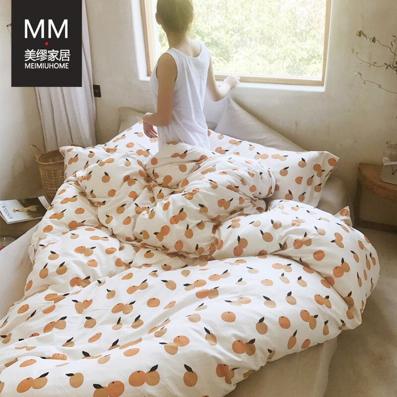 ins day style all-cotton knit bed supplies geranium cotton four pieces bAO WEN nude sleep bed linen pure cotton quilt cover