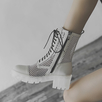 White Martin boots female summer new empty boots female thin breathable cool boots womens short boots increased thick heel boots