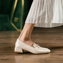 2021 New Joker Rough heels shoes female English style thick sole shoes Joker spring a pedal small leather shoes tide