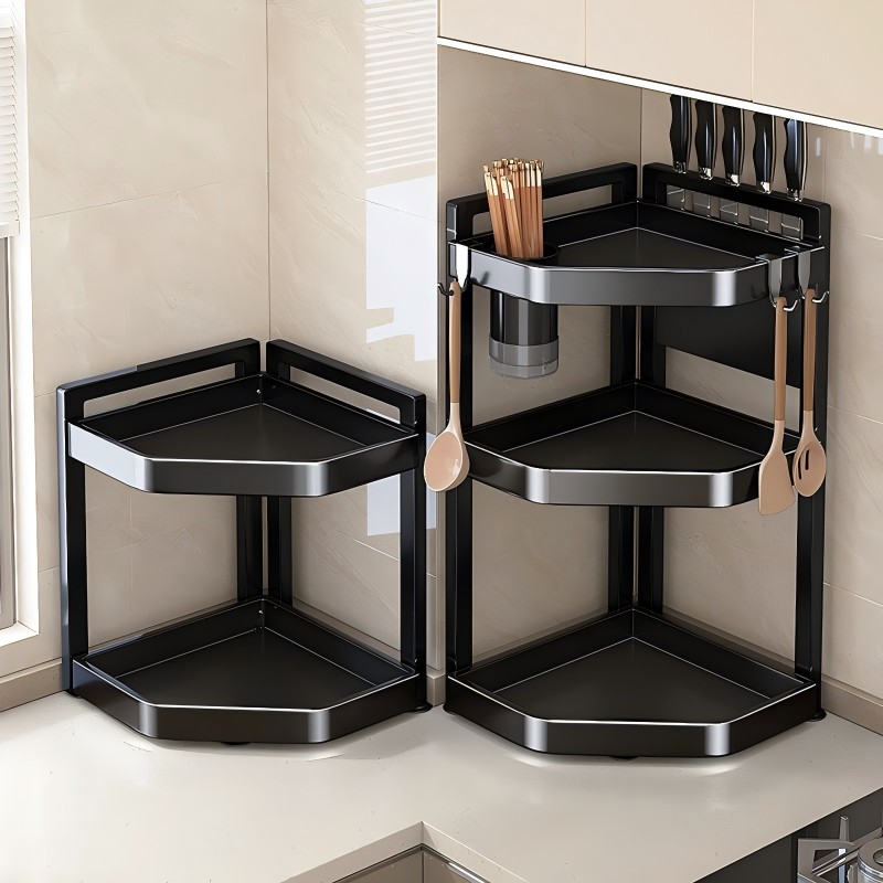 キッチンに最適な多機能ラックカウンタートップコーナー三角形調味料収納ラック