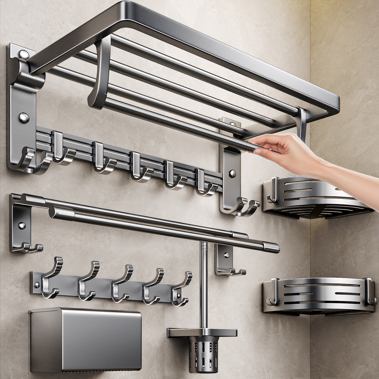 最高のヘルパータオルラックパンチフリーバスルームバスタオルラック統合バスルームトイレスペースアルミハードウェアペンダント